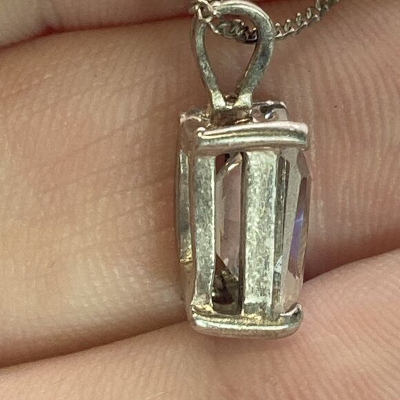 Vintage Sterling Silver Ring And Necklace Set Clear Glass Size 7 Elegant Classic - Picture 9 of 12